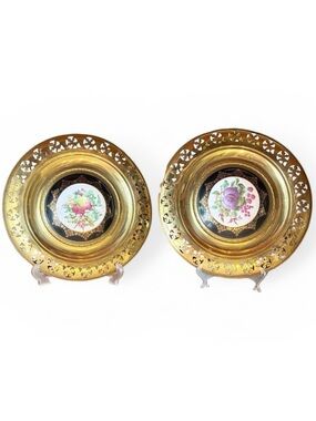 Vintage pair of Regency Bone China/Brass wall plates made in England